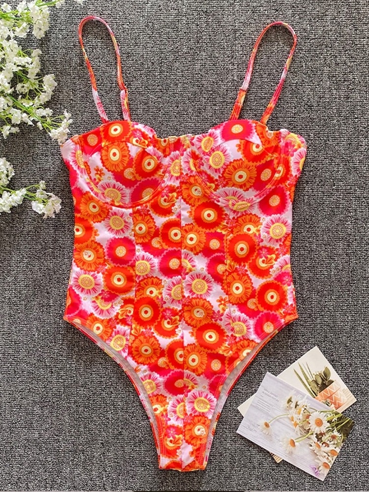 Maillot de bain une pièce imprimé floral orange maillot de bain une piece imprime floral orange 3