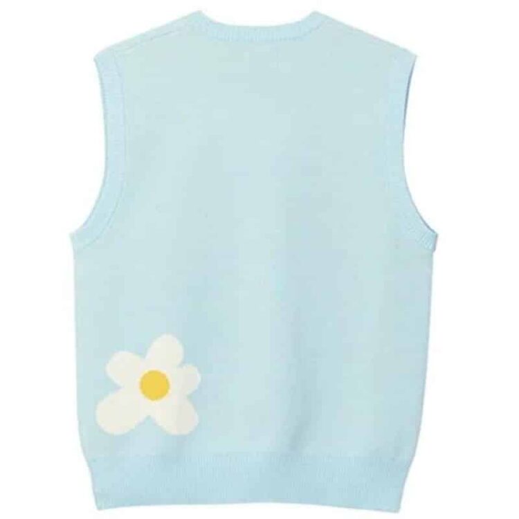 Pull sans manche à fleur en tricot unisexe bleu pull sans manche a fleur en tricot unisexe bleu 2