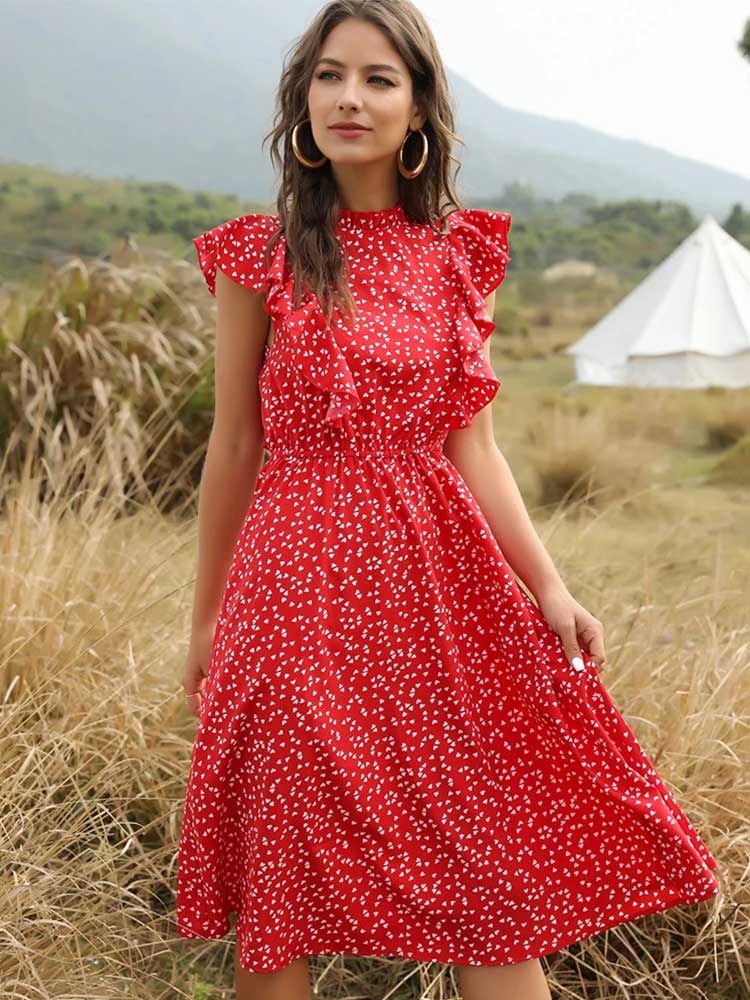 Robe d'été à imprimé Floral pour femme rouge robe d ete a imprime floral pour femme rouge 3