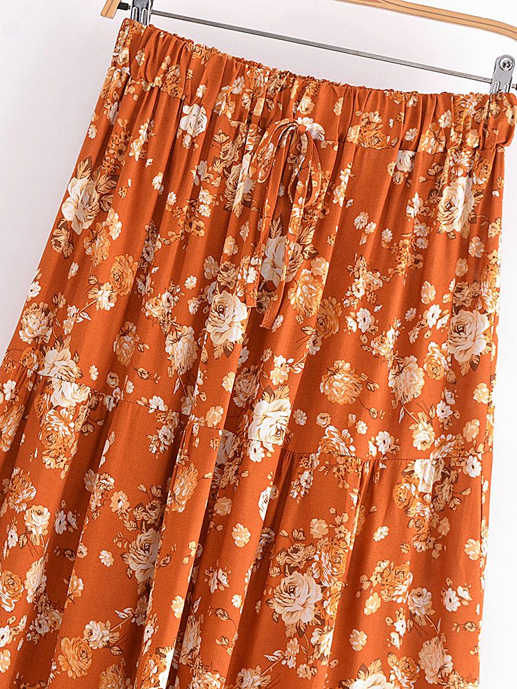 Jupe longue fleurie en coton plissée marron jupe longue fleurie en coton plissee marron 2
