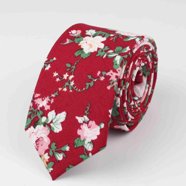 Cravate originale rouge à imprimé fleuri pour hommes